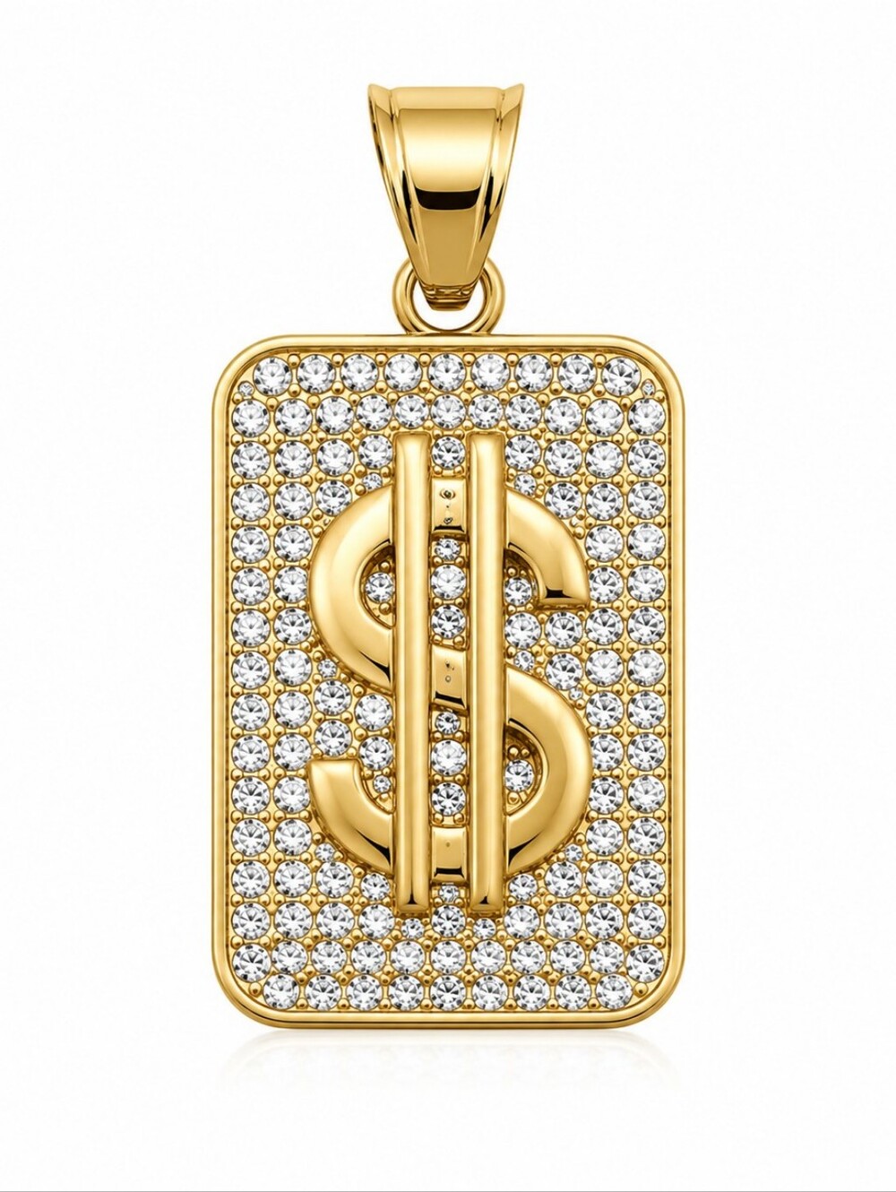 Gold Tone Iced Dollar Sign Pendant